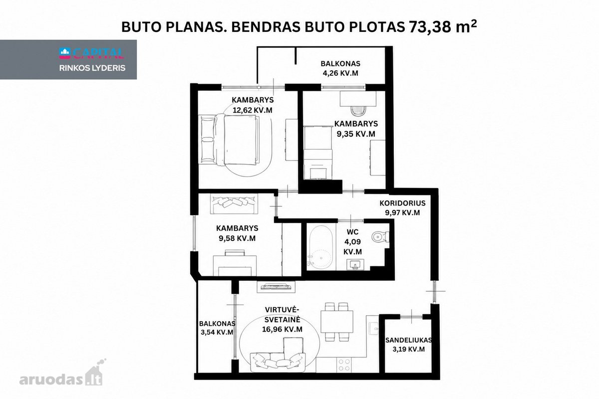 Parduodamas Naujai Įrengtas 4 Kambarių Butas - nuotraukos Nr. 19