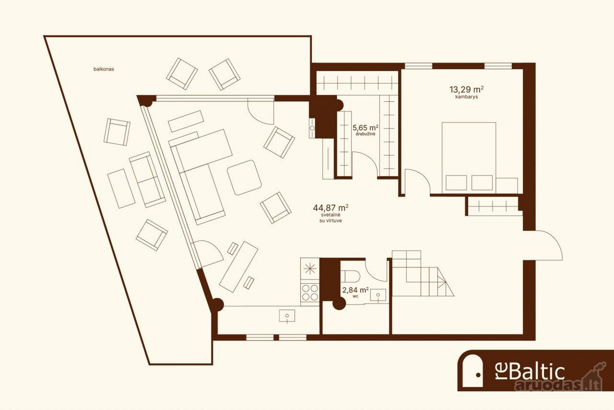 Erdvūs trijų kambarių apartamentai su didele - nuotraukos Nr. 27