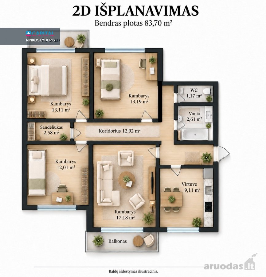 Parduodamas 4 Kambarių Butas Su Dviem - nuotraukos Nr. 21