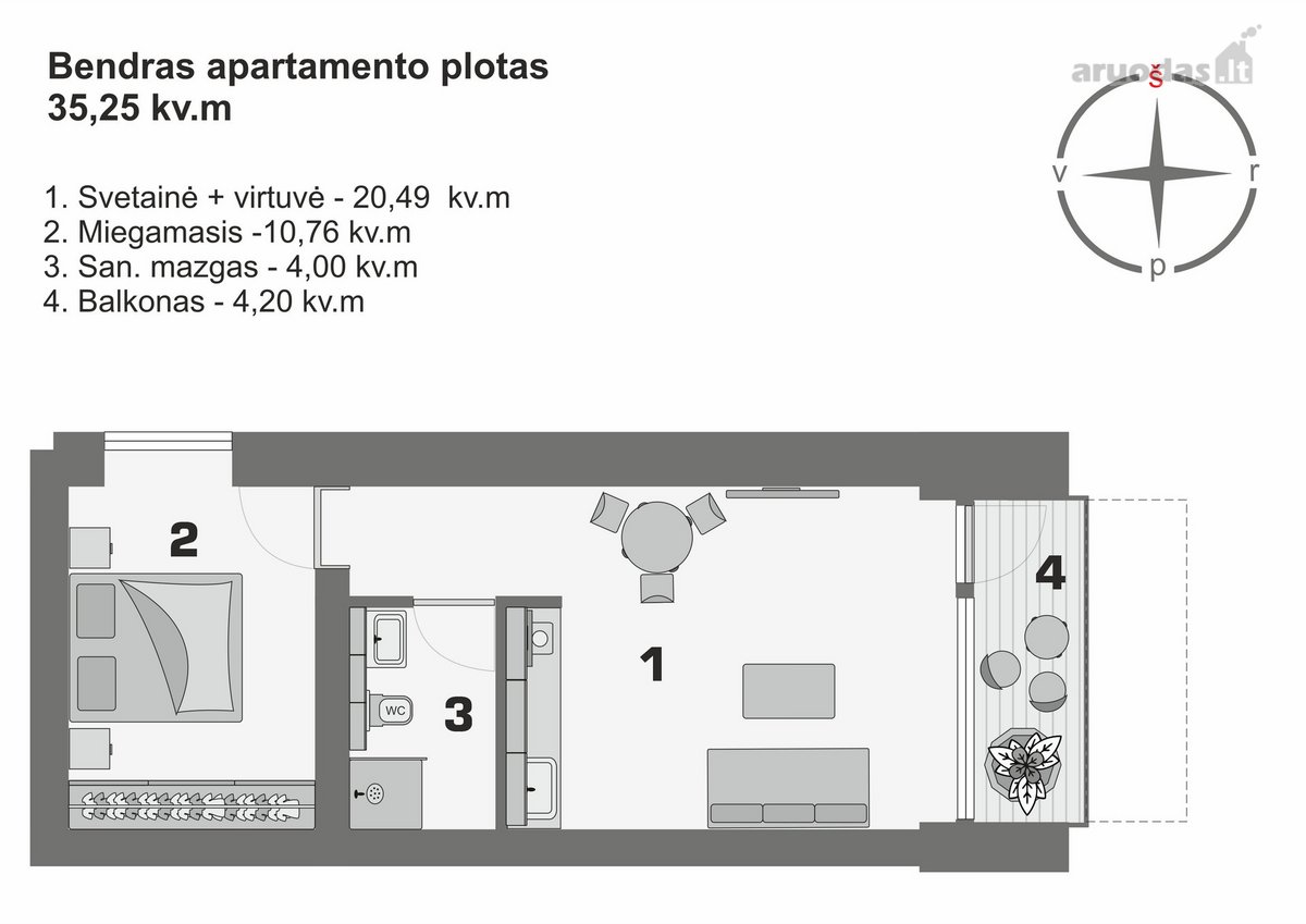 Parduodami 2 Kambarių Apartamentai Pušyno - nuotraukos Nr. 3