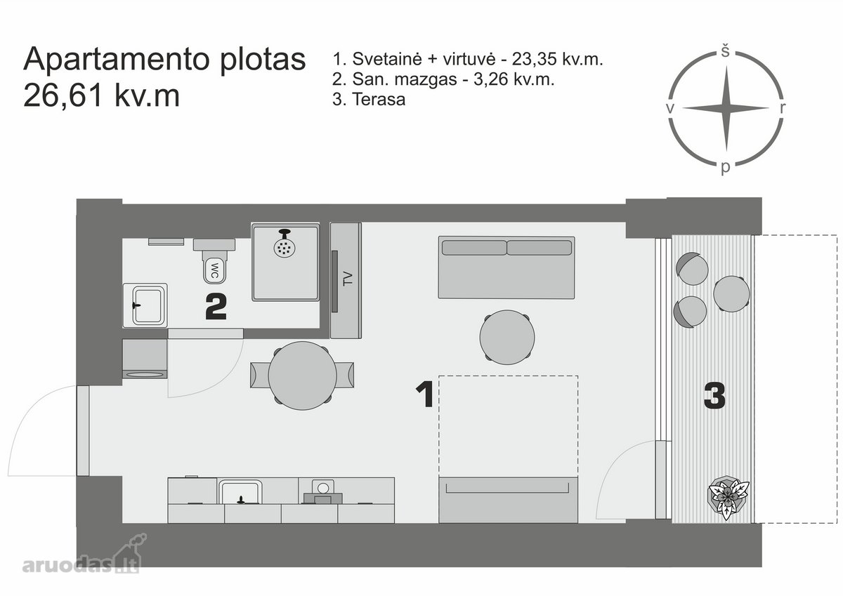 Vieno Kambario Apartamentai Su Terasa Naujame - nuotraukos Nr. 4