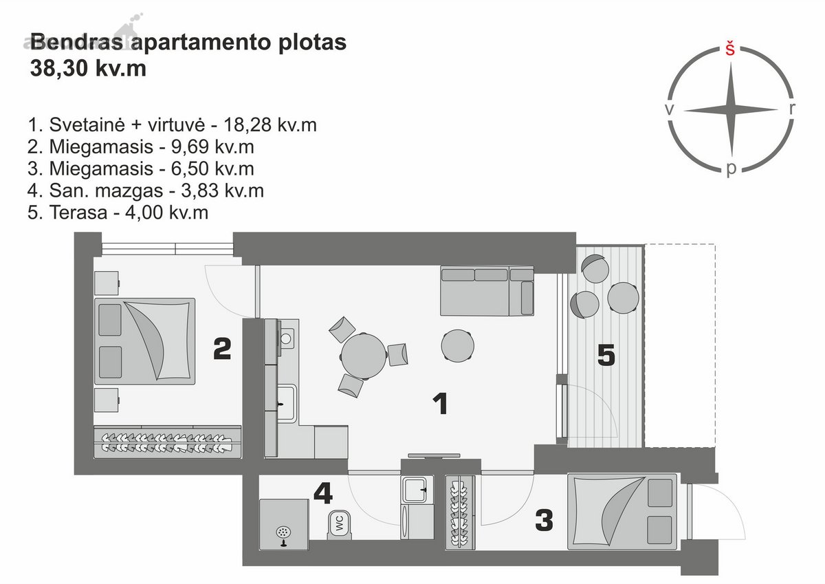3 Kambarių Apartamentai Su Terasa Pušyno - nuotraukos Nr. 4