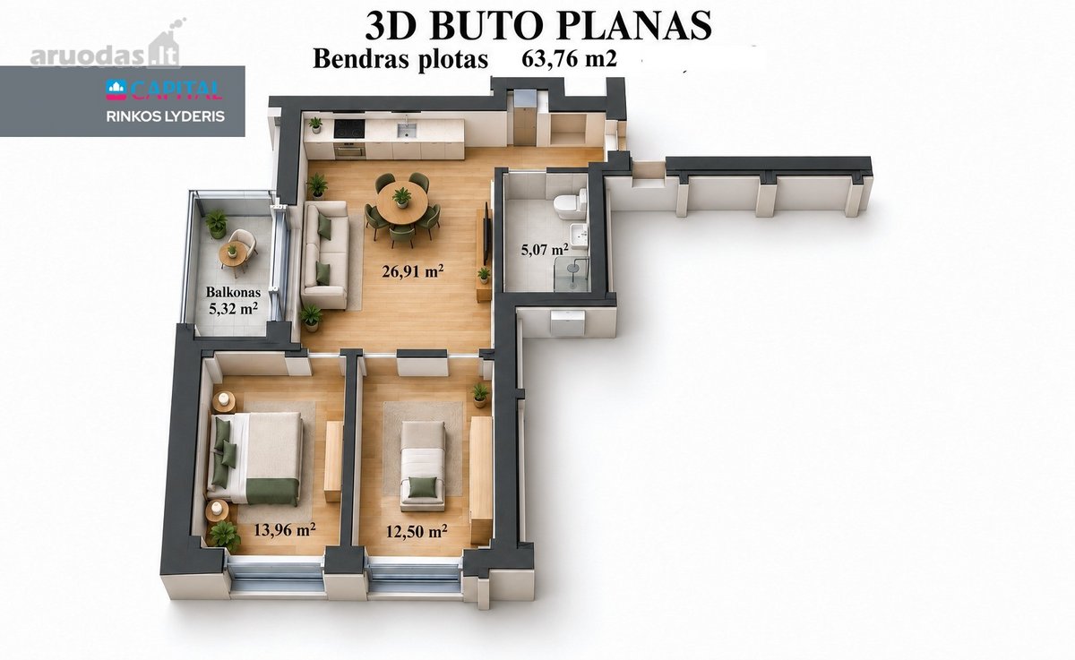 Parduodamas 3 Kambarių Butas Su Vakarų - nuotraukos Nr. 36