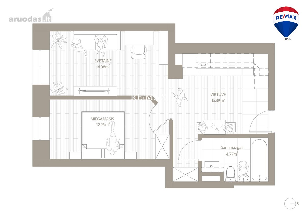 An elegant 45.49 sq. m. three-room apartment - nuotraukos Nr. 5