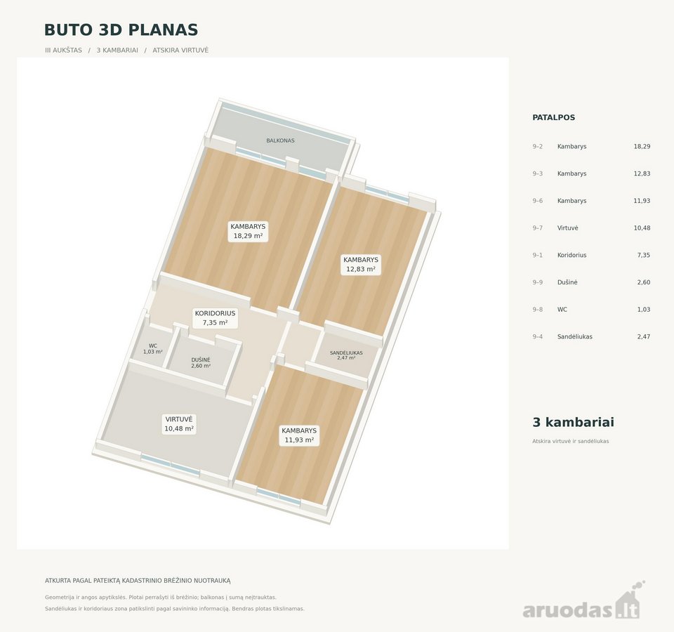 3 kambarių butas renovuotame name su erdviu - nuotraukos Nr. 16