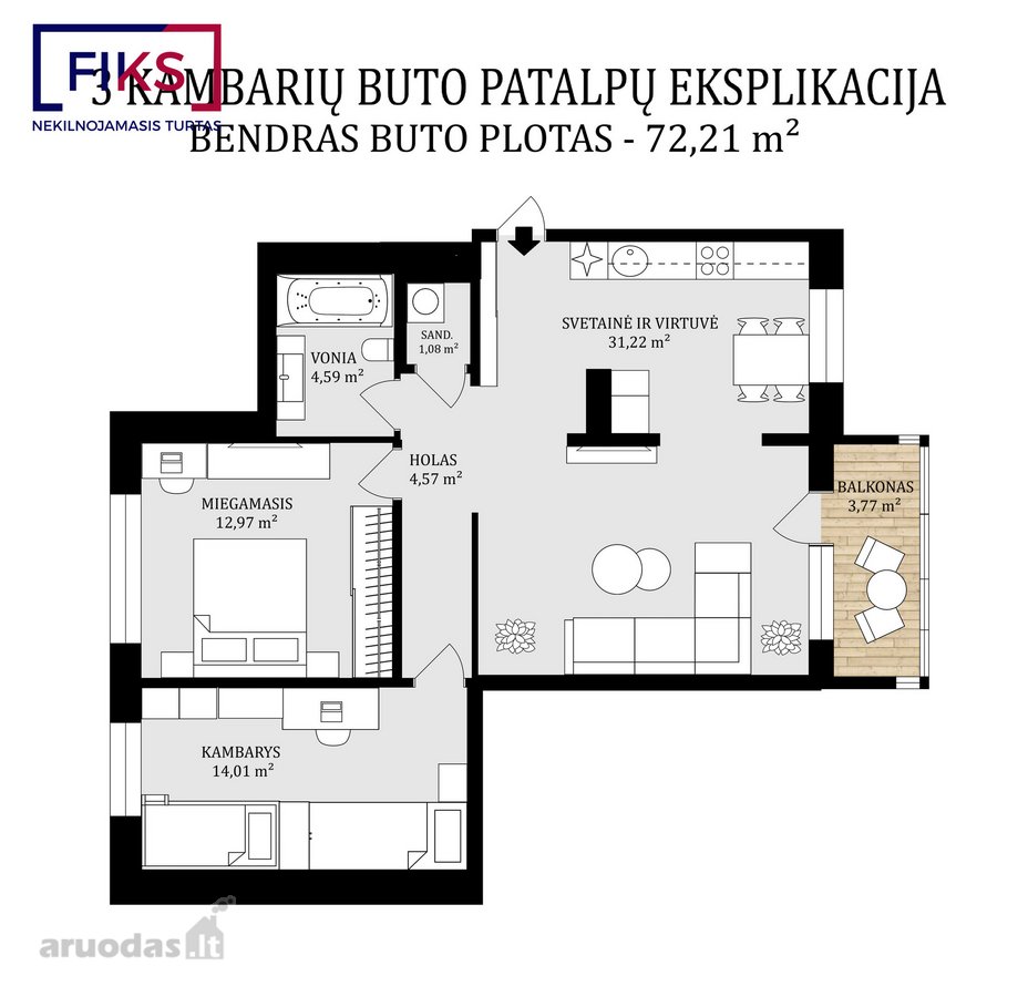 Parduodamas Erdvus Trijų Kambarių Butas, - nuotraukos Nr. 21