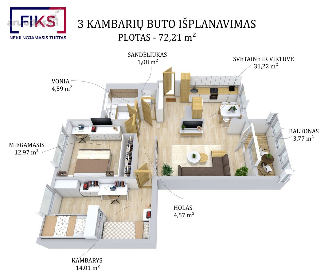 Parduodamas Erdvus Trijų Kambarių Butas, - nuotraukos Nr. 22