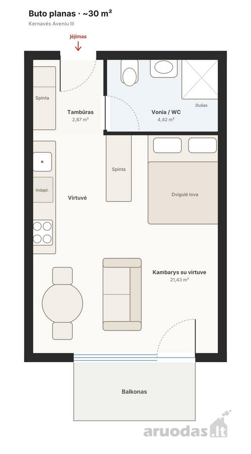 Nuomojamas kokybiškai įrengtas 30 m² vieno - nuotraukos Nr. 23