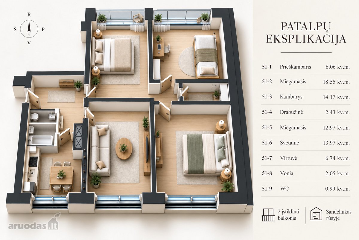 Parduodamas Erdvus 4 Kambarių Butas Kalvarijų - nuotraukos Nr. 4