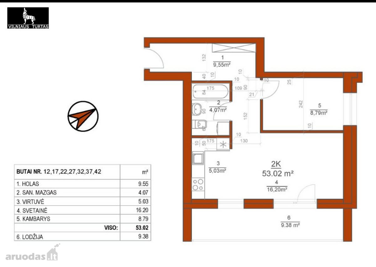 Išnuomojamas, šviesus ir jaukus 2k., 53,03 m2 - nuotraukos Nr. 9
