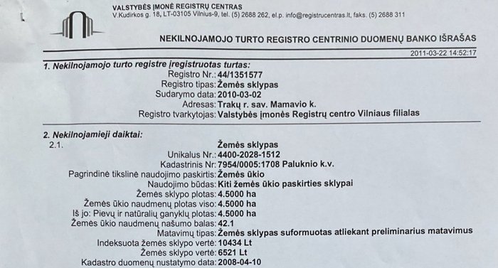 Sklypas, Trakų r. Mamavio k. sklypas - Aruodas.lt - Nr.1