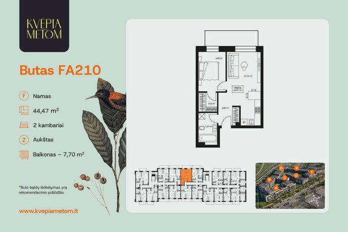 2 rooms, 44.5 m² - Justiniškės Mozūriškių g.