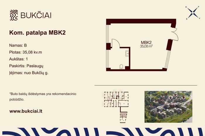 1 rooms, 35.08 m² - Bukčiai Bukčių g.
